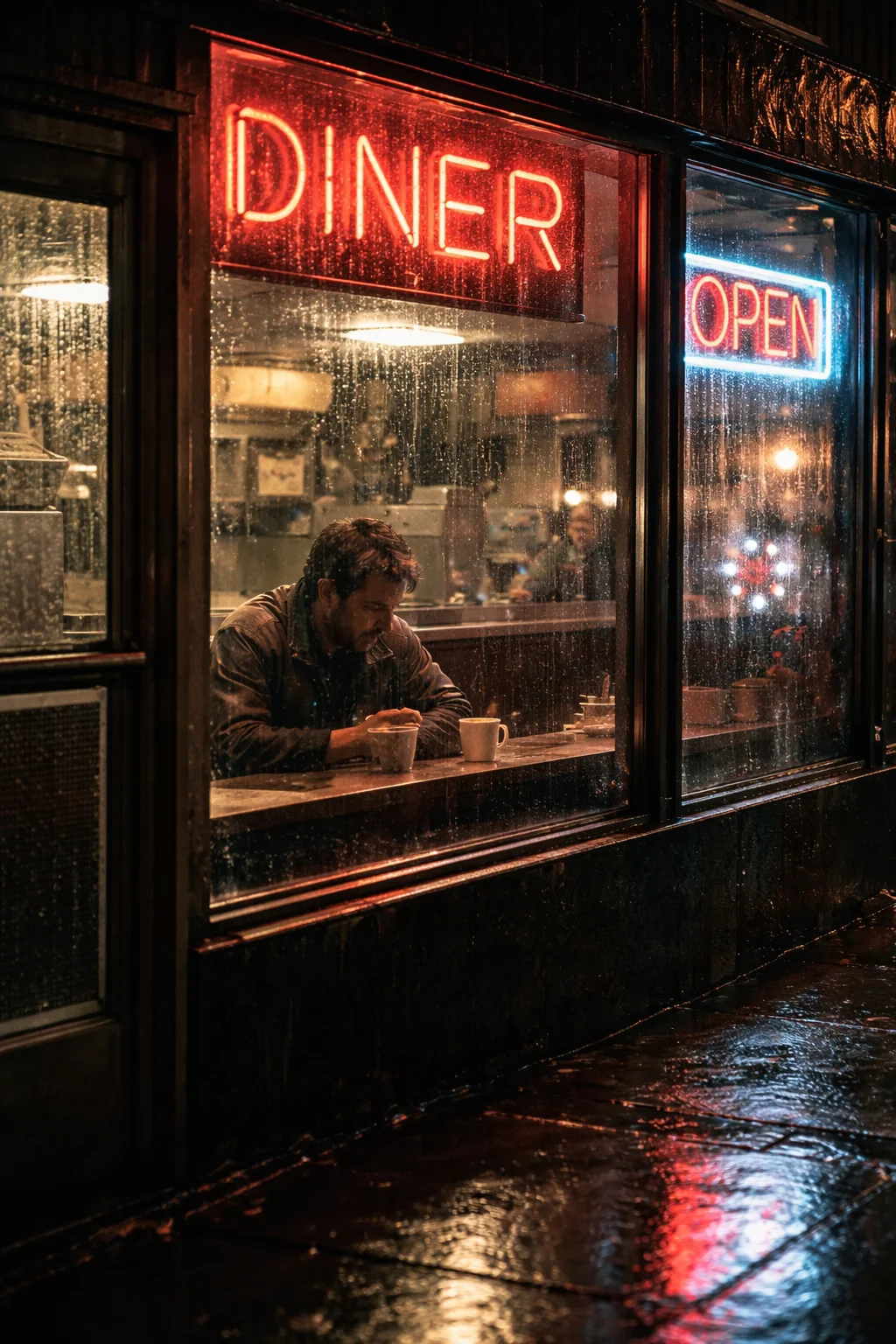 Rainy Diner Window Moment
