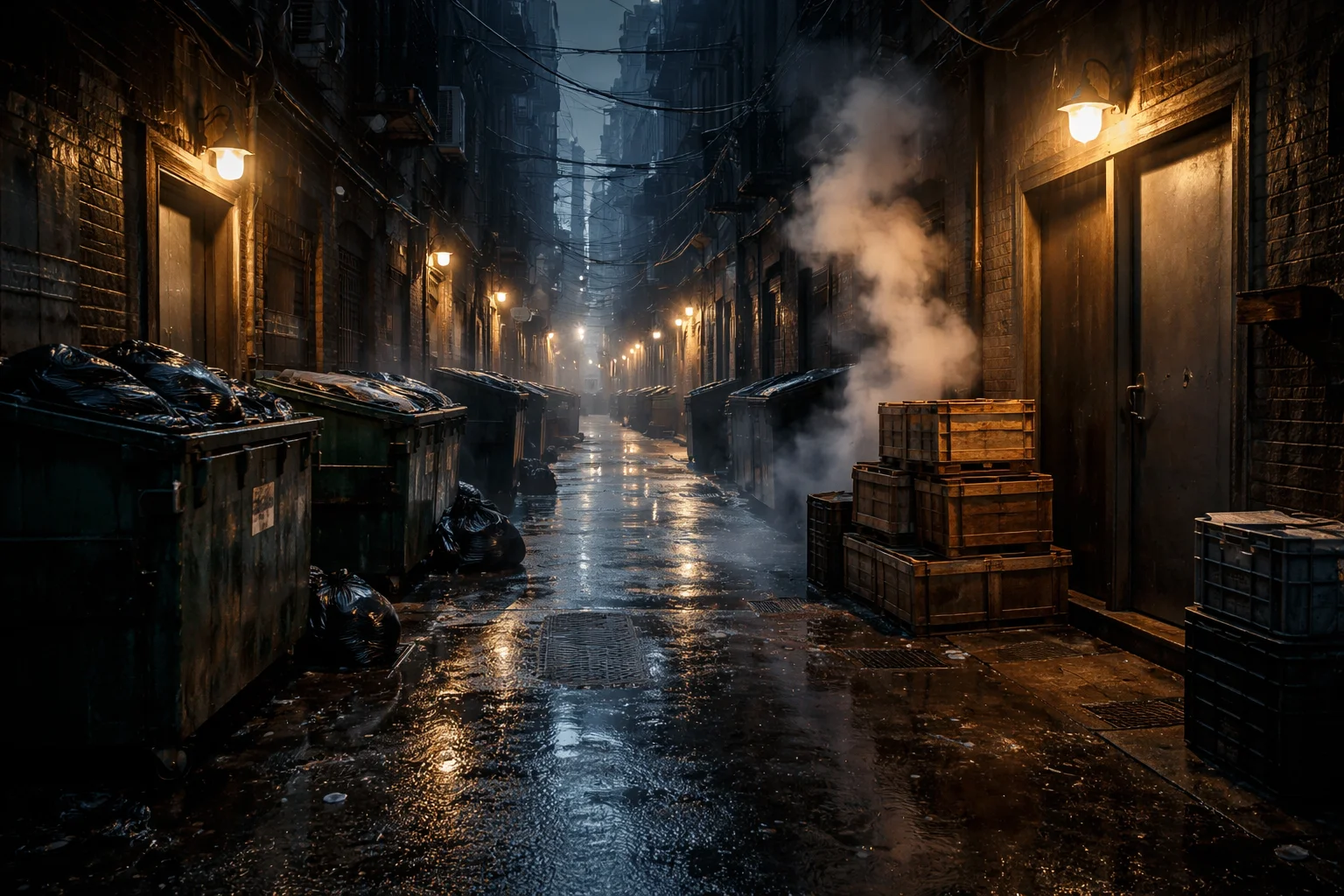 Rainy Back Alley Service Entrance